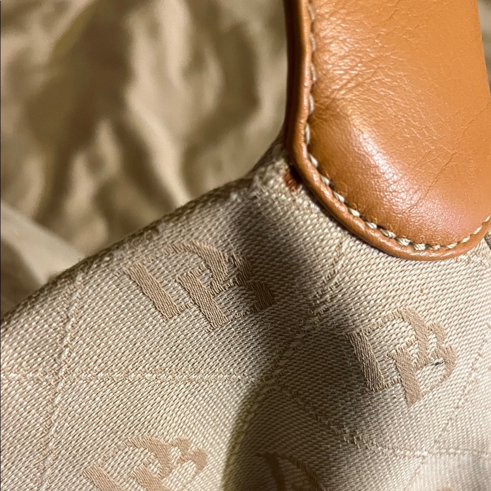 Dooney & Bourke Cream & Tan Logo Tote with Leather Trim - Picture 11 of 13